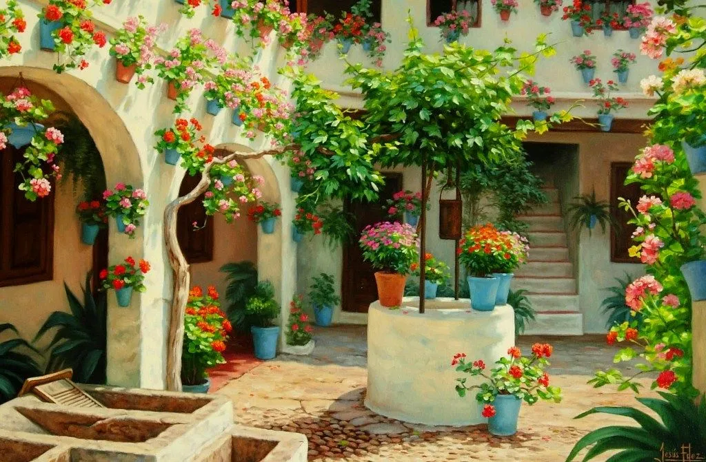 Paisajes y Bodegones al Óleo: Paisaje con Flores Alegres para Pintar Paisajes y Bodegones al Óleo: Paisaje con Flores Alegres para Pintar