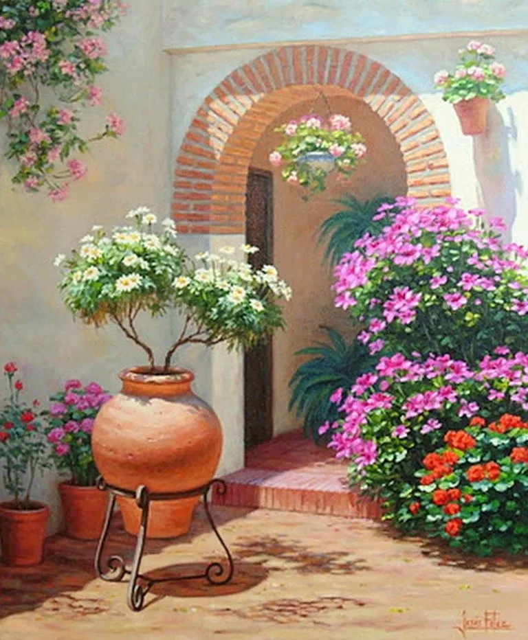 Paisajes y Bodegones al Óleo: Paisaje con Flores Alegres para Pintar Paisajes y Bodegones al Óleo: Paisaje con Flores Alegres para Pintar