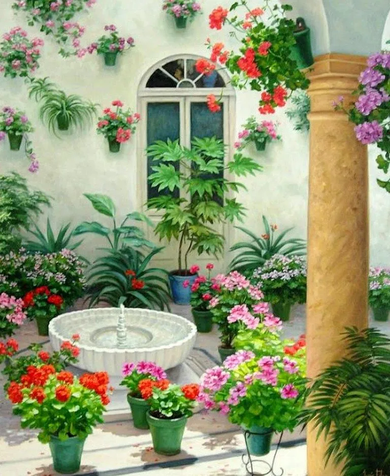 Paisajes y Bodegones al Óleo: Paisaje con Flores Alegres para Pintar Paisajes y Bodegones al Óleo: Paisaje con Flores Alegres para Pintar