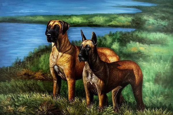 Paisajes y Bodegones: PERROS CON PAISAJE OLEO Paisajes y Bodegones: PERROS CON PAISAJE OLEO