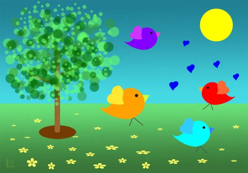 Paisaje con pajaritos para colorear y juego de los 5 errores ...