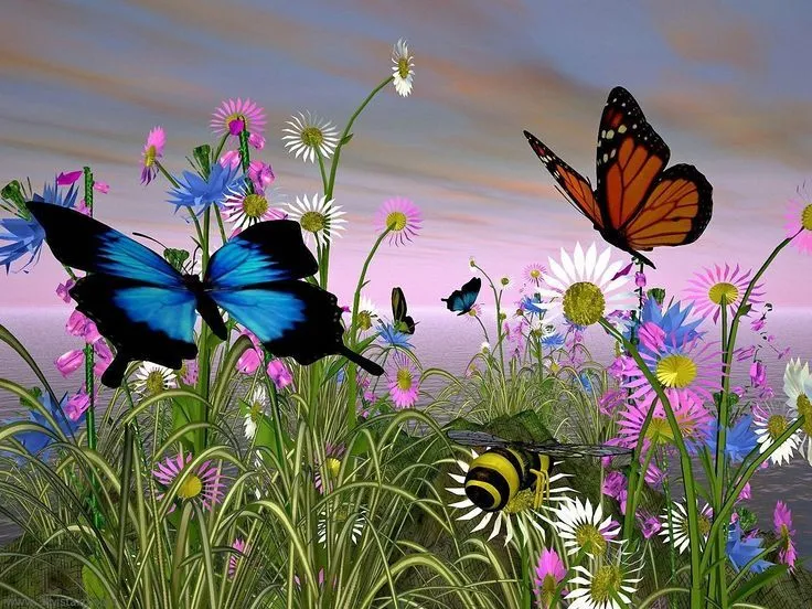Paisajes De Flores | mariposas una azul y otra marrón en un ...
