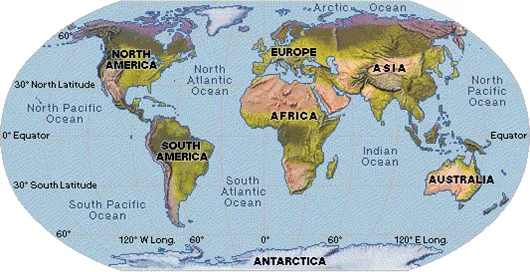 Mapamundi con sus nombres de los continentes - Imagui
