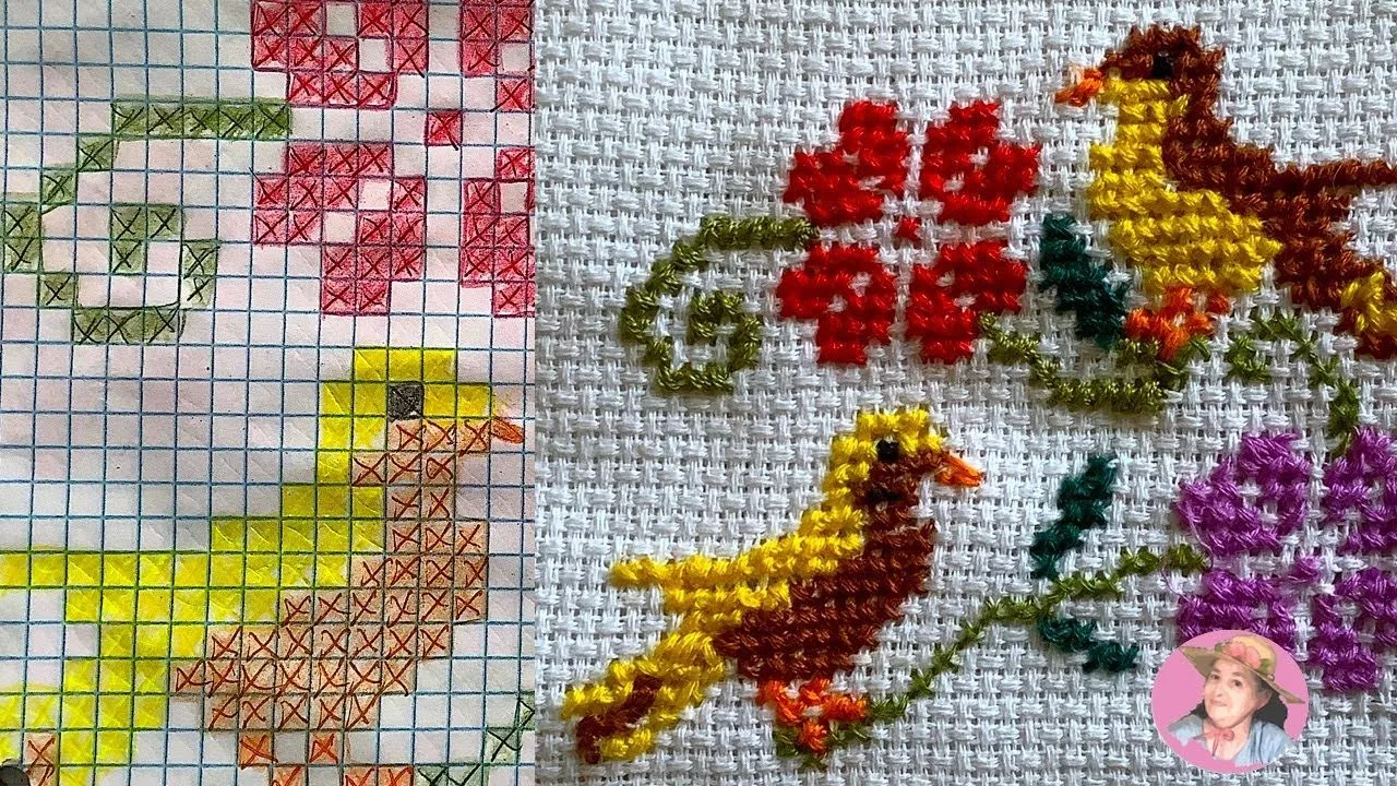Pajaritos y guía de flores en punto de cruz paso a paso #640 - YouTube Pajaritos y guía de flores en punto de cruz paso a paso #640 - YouTube