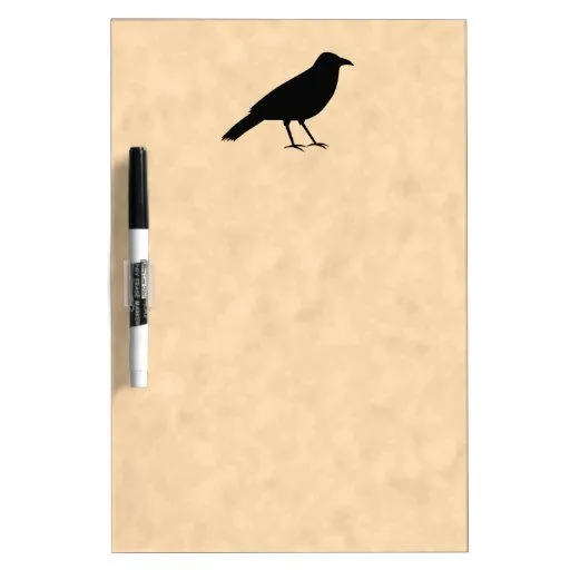 Pájaro negro del cuervo en un modelo del pergamino tablero blanco ... Pájaro negro del cuervo en un modelo del pergamino tablero blanco ...