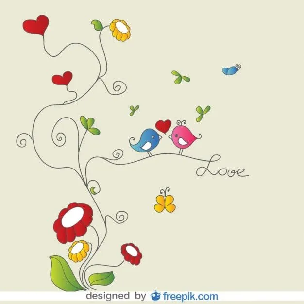 Pájaros de amor en adornos florales en tarjeta vector | Descargar ...