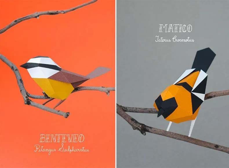 Pájaros y animales geométricos realizados con papel por ...