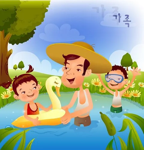 Palabra clave caricatura lindo personaje familia árboles, flores ... Palabra clave caricatura lindo personaje familia árboles, flores ...