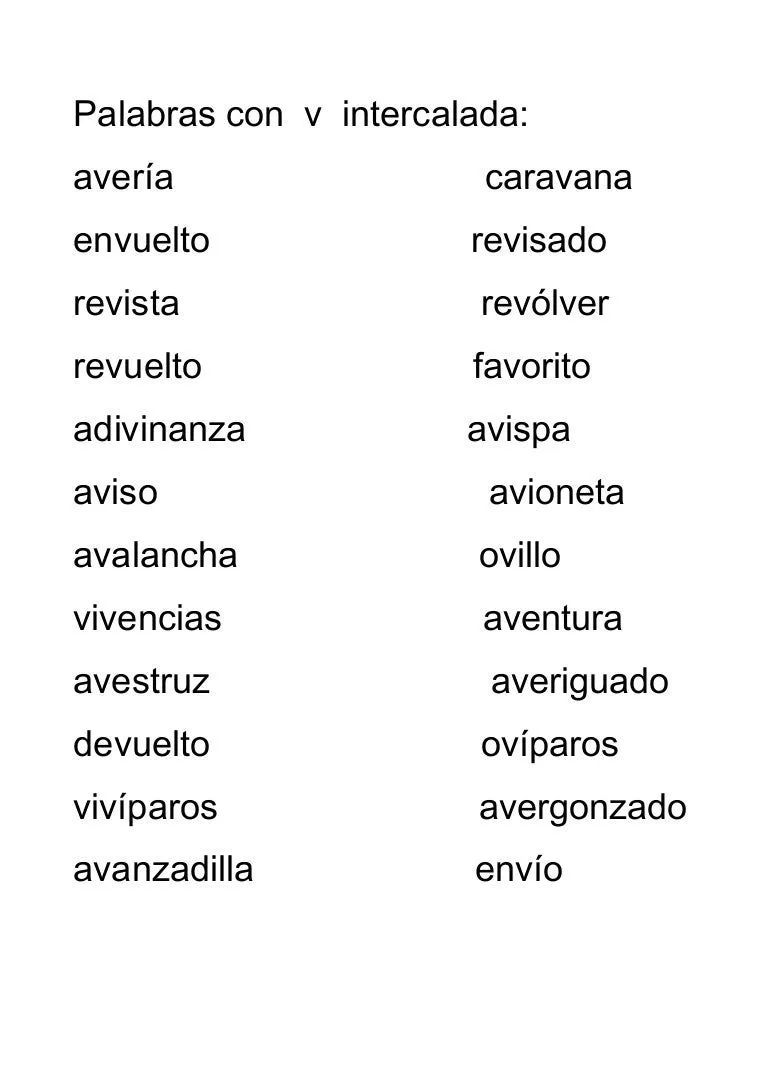 Palabras con v