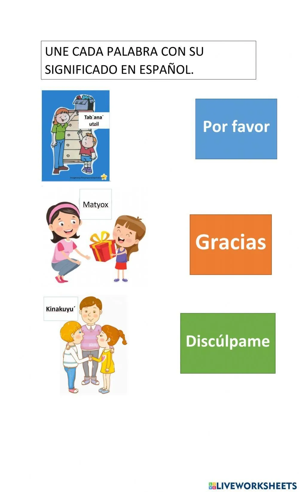 Palabras de cortesía en kaqchikel worksheet | Live Worksheets Palabras de cortesía en kaqchikel worksheet | Live Worksheets