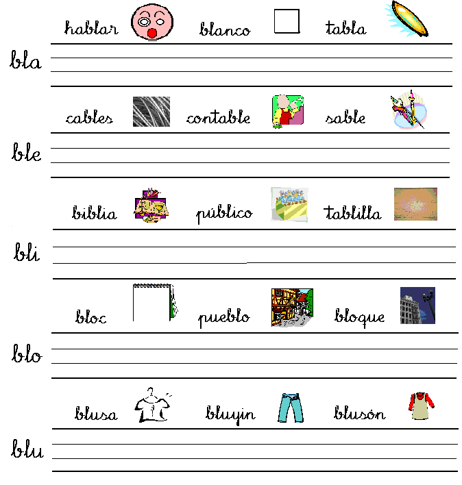 Palabras e Imágenes con Bla, Ble, Bli, Blo, Blu - Para niños Palabras e Imágenes con Bla, Ble, Bli, Blo, Blu - Para niños