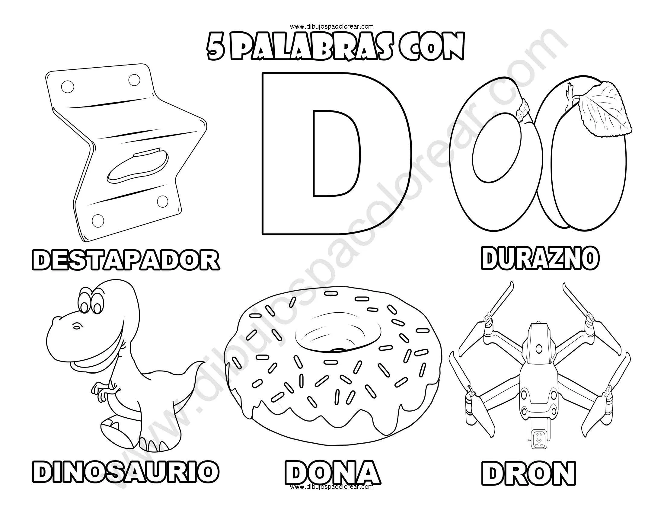 Cinco Palabras con la letra D dibujo a color y para colorear Cinco Palabras con la letra D dibujo a color y para colorear