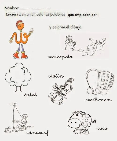 Palabras con w para niños de Kinder - Para niños