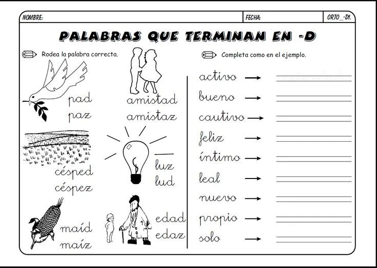 Palabras terminadas en d-1. Ceip de Frions. | Lengua: Ortografía ... Palabras terminadas en d-1. Ceip de Frions. | Lengua: Ortografía ...