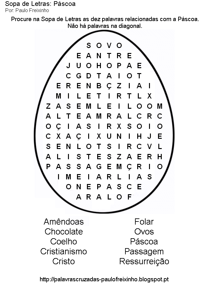 Palavras Cruzadas - Paulo Freixinho: Sopa de Letras: Páscoa