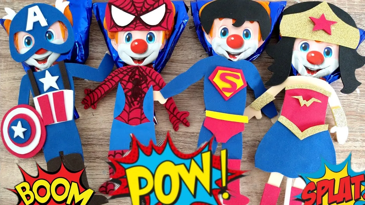 PALETAS Payaso decoradas/ Súper Héroes // Spiderman / capitán América / Superman / mujer maravilla PALETAS Payaso decoradas/ Súper Héroes // Spiderman / capitán América / Superman / mujer maravilla