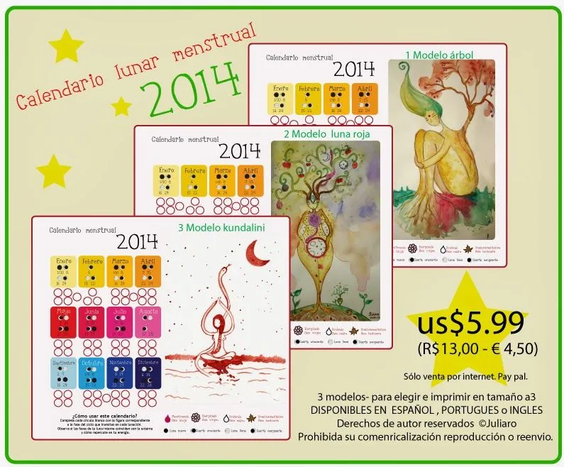 Paloma ilustrada: Calendario lunar menstrual 2014 venta on line Paloma ilustrada: Calendario lunar menstrual 2014 venta on line