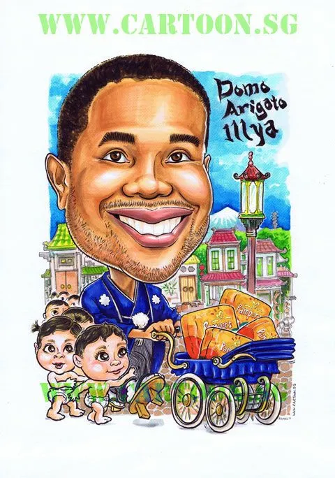 Pampers oriental baby stroller caricatur of guy | Cartoon.SG ...