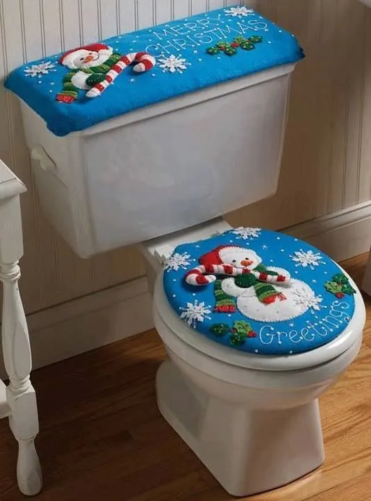 Juego para baño navideño en azul hortensia con muñeco de nieve ...