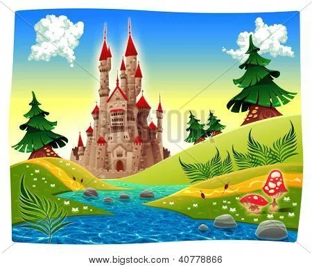 Panorama con castillo. Trama, Ilustración de dibujos animados ...
