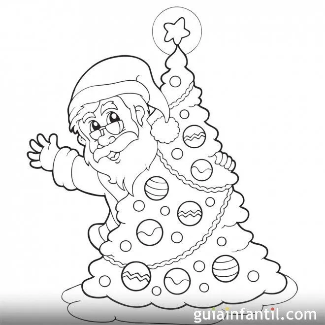 Papá Noel escondido tras el árbol. Dibujos de Navidad - Dibujos de ...