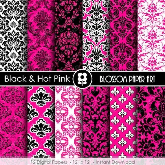 Papel Decorativo Fucsia y Negro Papeles por blossompaperart en Etsy