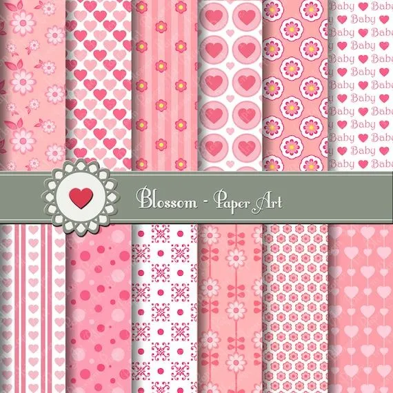 Papeles Decorativos Corazones Flores Rosas por blossompaperart