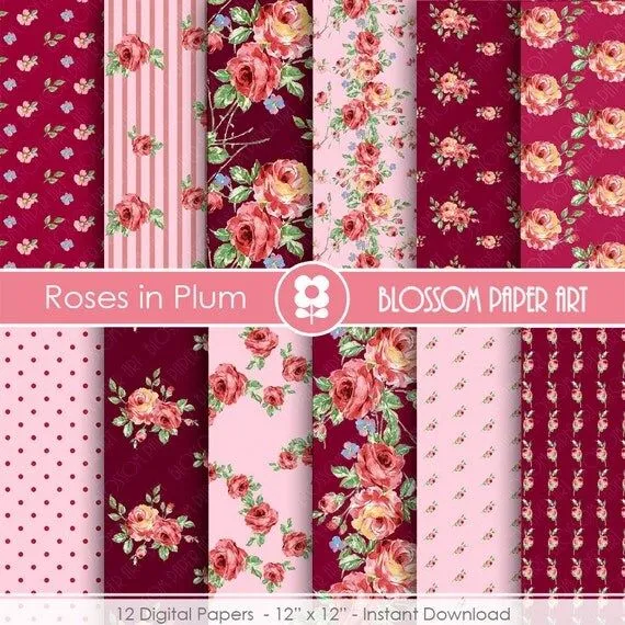 Papel Decorativo de Rosas Bordo Papeles por blossompaperart en Etsy Papel Decorativo de Rosas Bordo Papeles por blossompaperart en Etsy