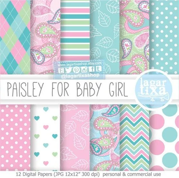 Papel Digital Fondos Paisley Hindú Colores Pastel por LagartixaShop