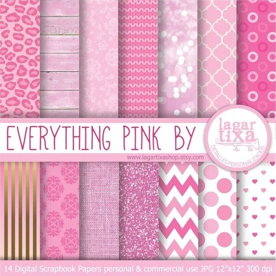 Papel Digital Fondos Rosa Glitter Damask Madera por LagartixaShop
