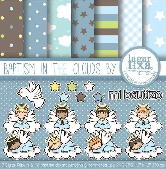 Papel Digital Imágenes Clip art Bautizo angelitos por LagartixaShop Papel Digital Imágenes Clip art Bautizo angelitos por LagartixaShop