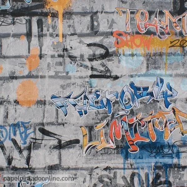 Papel Pintado Funny Walls 257-5621 con fondo de ladrillos gris y ... Papel Pintado Funny Walls 257-5621 con fondo de ladrillos gris y ...