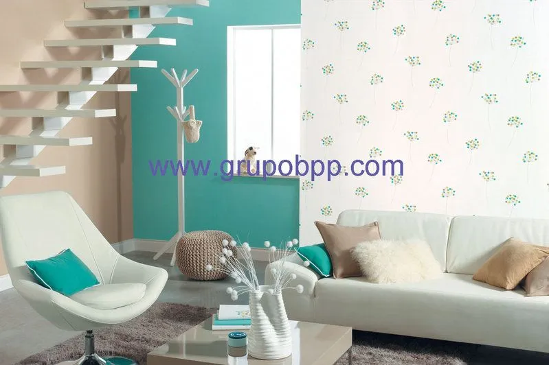 Papel pintado vinílico puntos en flor tonos verde y turquesa fondo ...