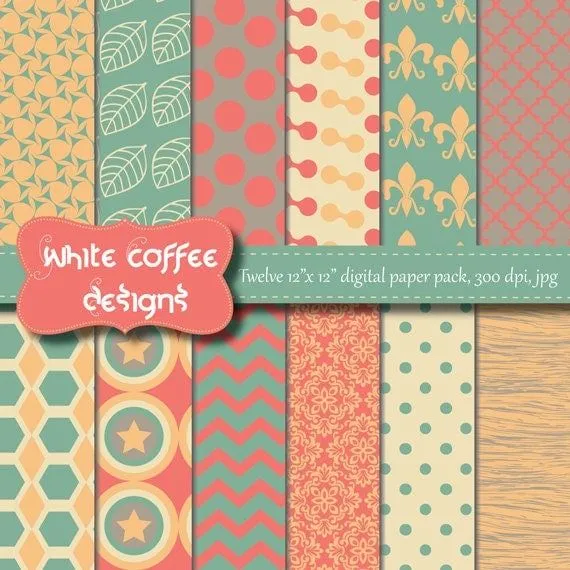 Scrapbook papel papel para imprimir Digital por WhiteCoffeeDesigns Scrapbook papel papel para imprimir Digital por WhiteCoffeeDesigns