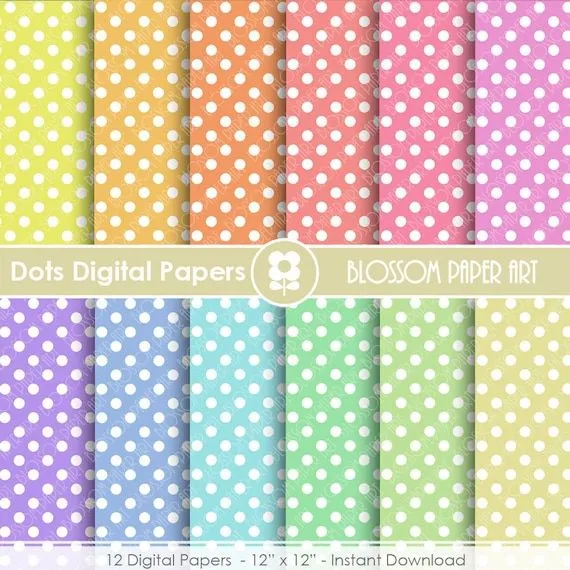 Papeles Decorativos Puntos en Colores Pack de por blossompaperart