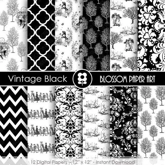 Papeles Digitales en Blanco y Negro para por blossompaperart