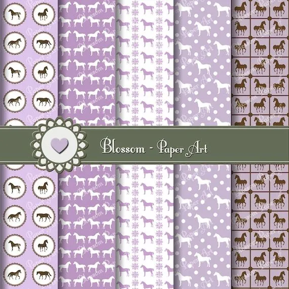 Papeles Digitales Caballos Violeta Lila Papeles por blossompaperart Papeles Digitales Caballos Violeta Lila Papeles por blossompaperart