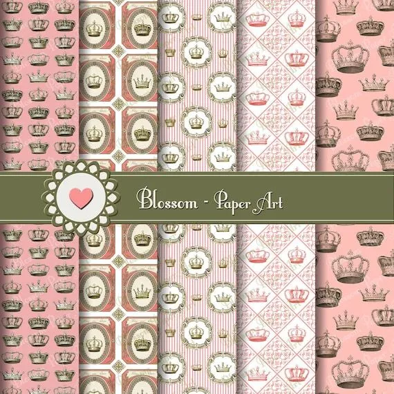 Papeles Digitales Coronas Rosas Papeles por blossompaperart en Etsy
