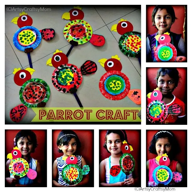 Paper Plate Parrot - Craft class - Artsy Craftsy Mom