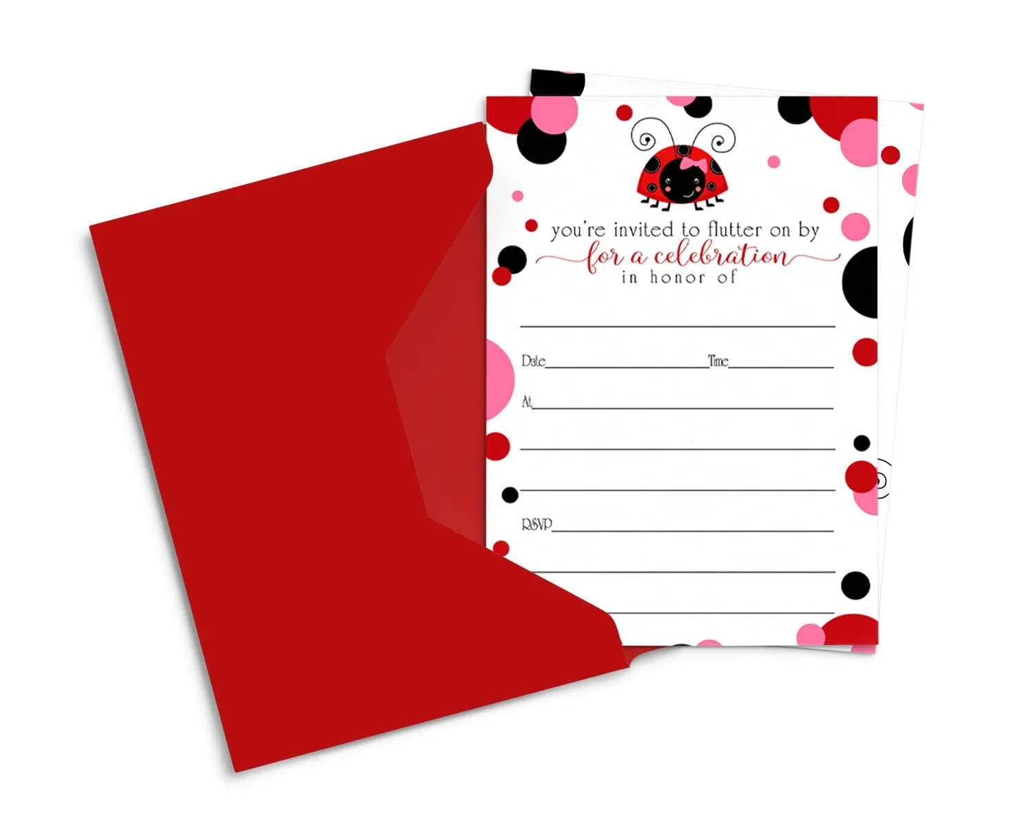 Paquete de 15 invitaciones y sobres de mariquita – Invitaciones en blanco para niñas Baby Shower, Little Paquete de 15 invitaciones y sobres de mariquita – Invitaciones en blanco para niñas Baby Shower, Little