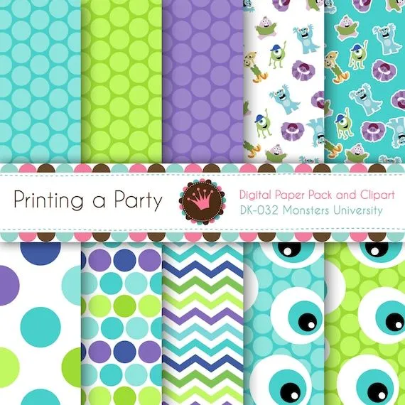 Paquete de papel digital y Clip Art Monsters por Printingaparty Paquete de papel digital y Clip Art Monsters por Printingaparty