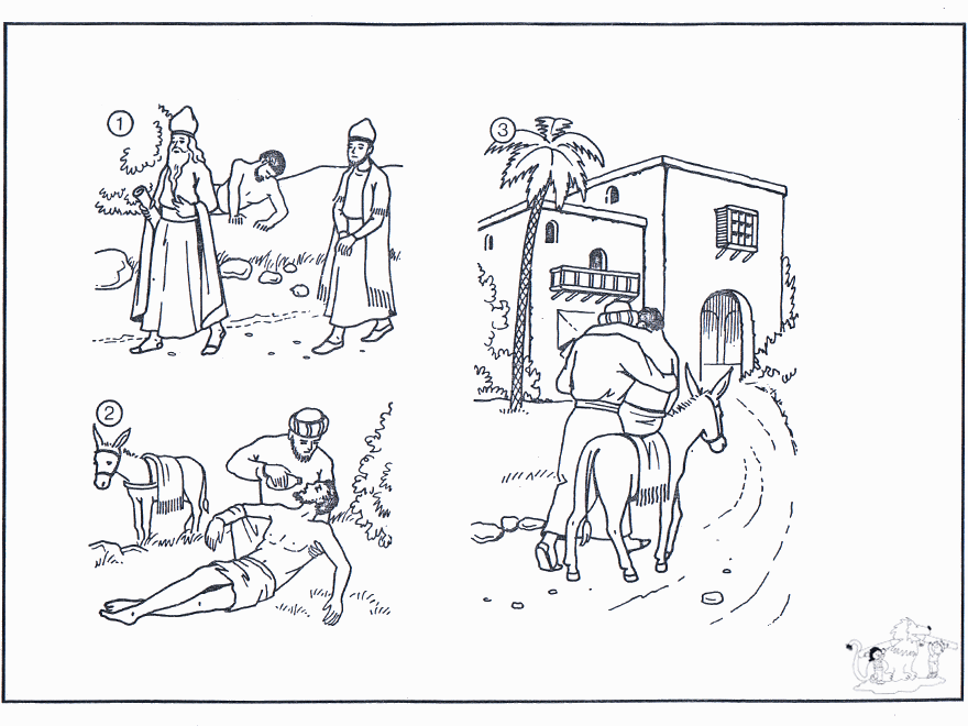 Parábola del buen Samaritano - Dibujos para colorear - Catequesis familiar