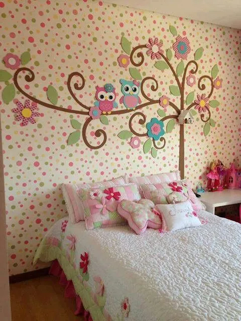 Pared decorada con Buhitos para el cuarto de la niña | Búhos ...