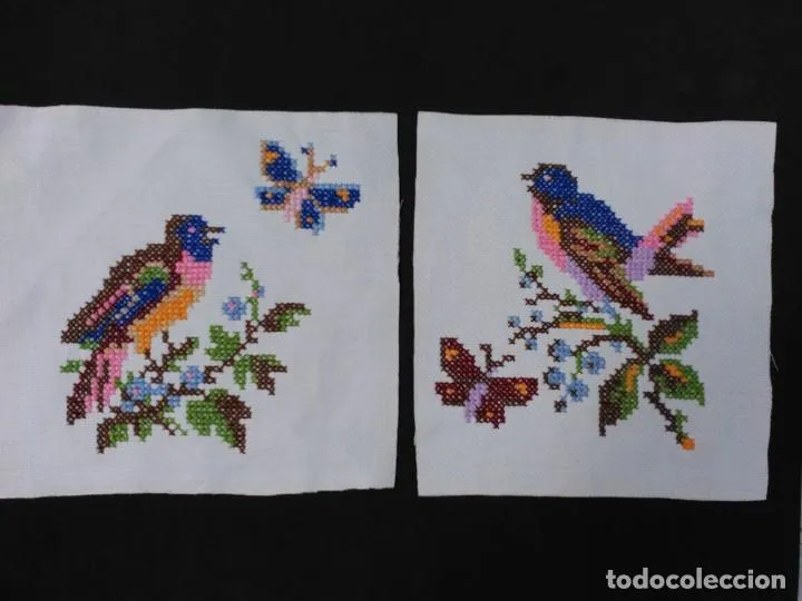 pareja de bordados a punto de cruz de pajaros - Compra venta en todocoleccion pareja de bordados a punto de cruz de pajaros - Compra venta en todocoleccion