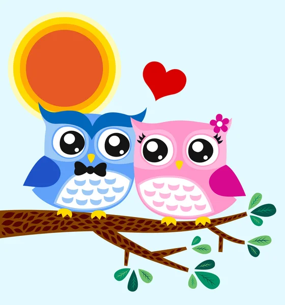 Pareja de búhos en el amor en el árbol — Vector stock © pauljune ... Pareja de búhos en el amor en el árbol — Vector stock © pauljune ...