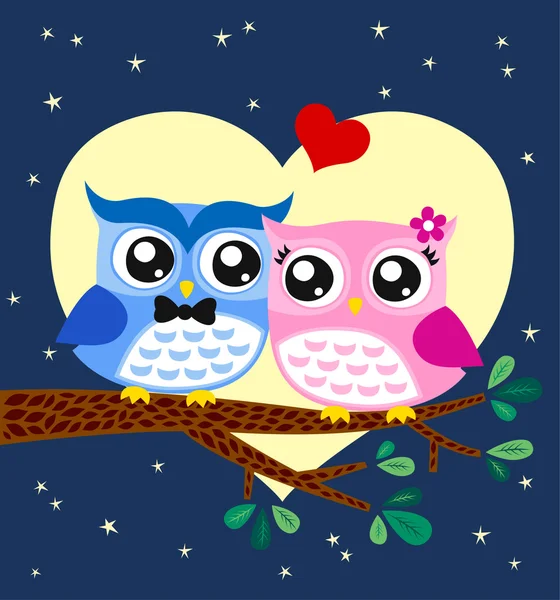 Pareja de búhos en el amor en el árbol — Vector stock © pauljune ... Pareja de búhos en el amor en el árbol — Vector stock © pauljune ...