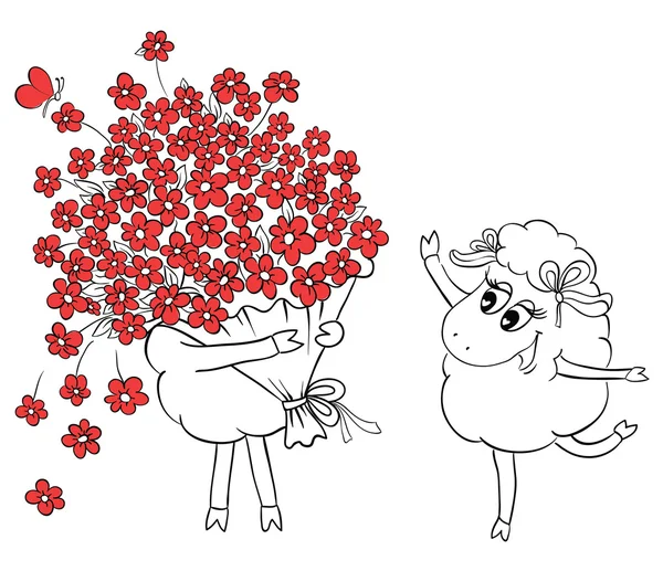 pareja de enamorados. dos ovejas lindos con gran hermoso ramo de ...