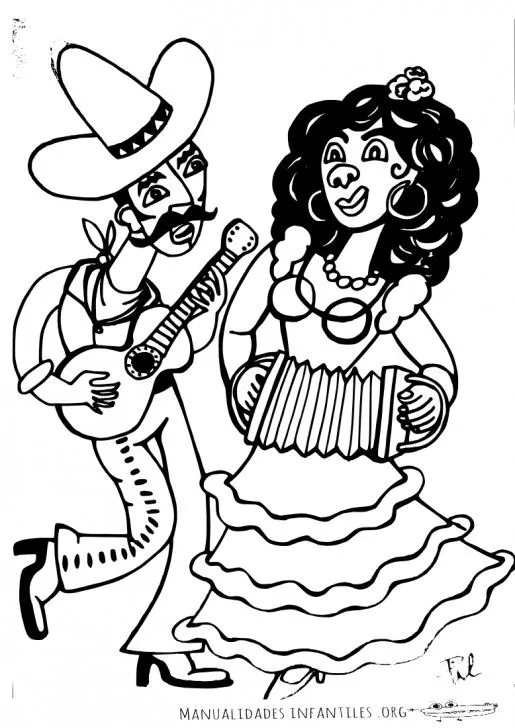 Pareja mariachi para colorear - Manualidades Infantiles