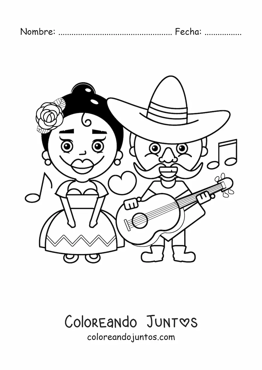 Pareja mexicana con trajes tradicionales | Coloreando Juntos Pareja mexicana con trajes tradicionales | Coloreando Juntos