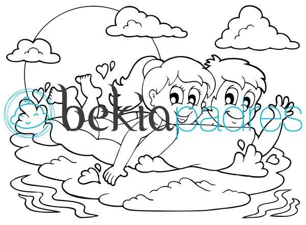 Pareja de niños sobre una colchoneta: dibujo para colorear